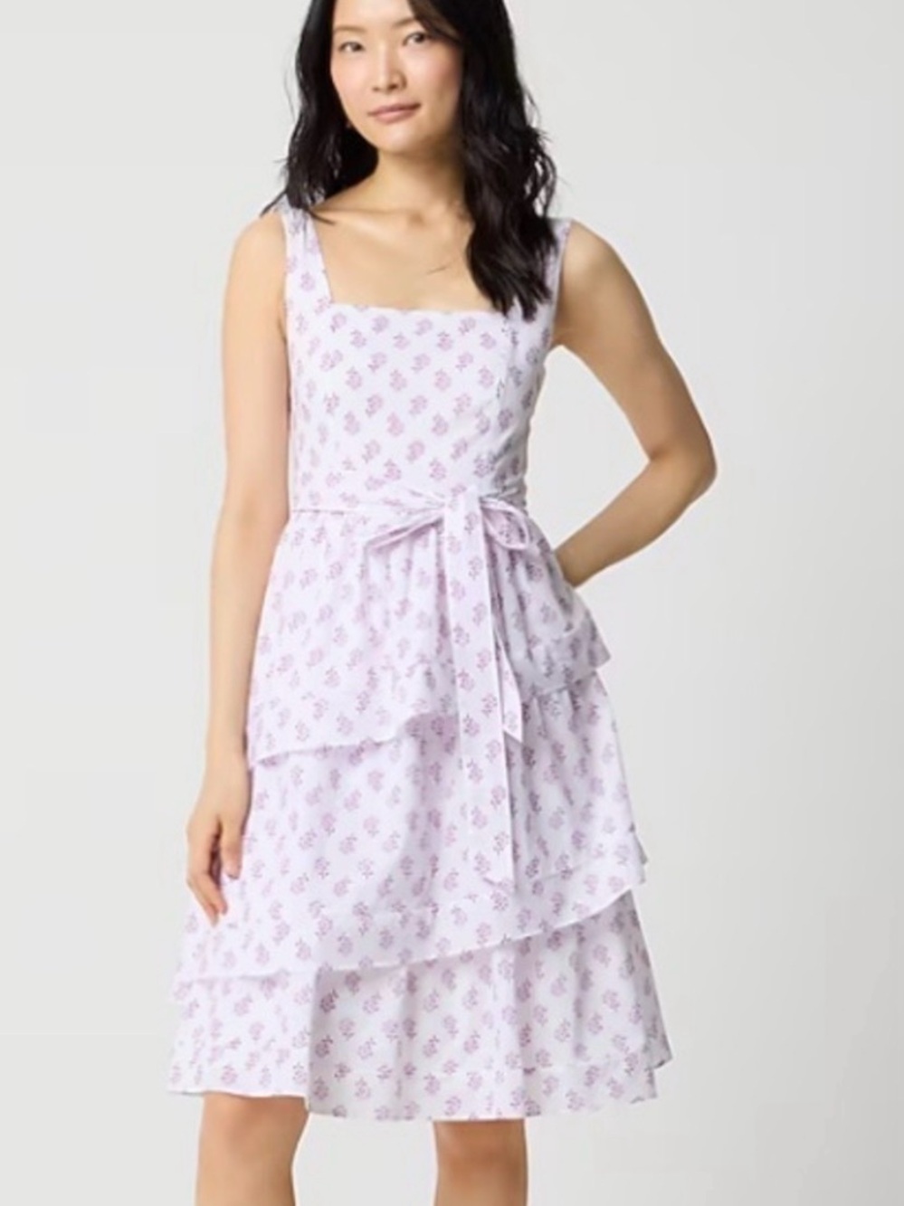 J.Crew Factory Lilac Patterned Tiered Tie-Waist Dress
